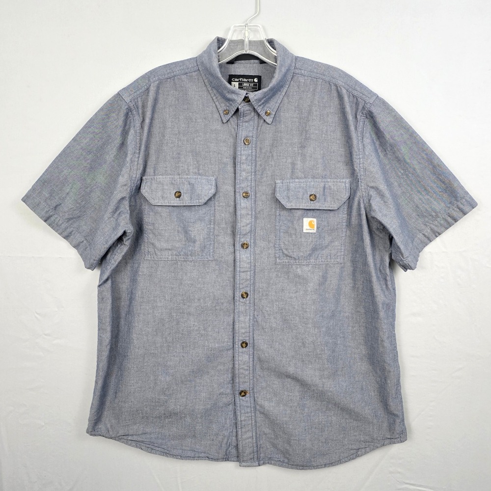 Carhartt Loose Fit Button Down Collared‎ Short Sleeve Blue Shirt L